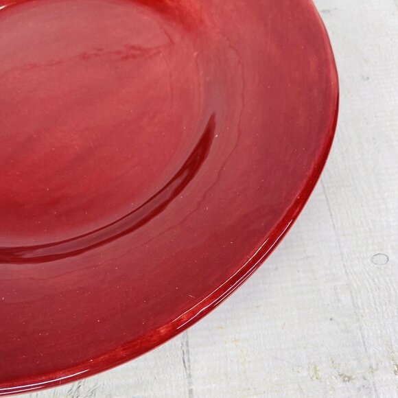 Pottery Barn SAUSALITO Merlot Red Handpainted Rim 12" Dinner Plates Set of 2 - Picture 9 of 13